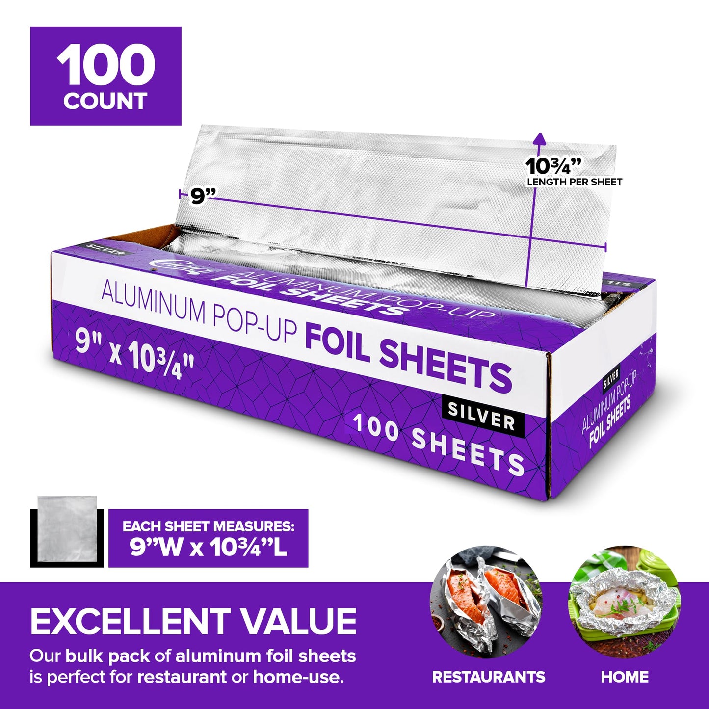 Pre-Cut Deli Aluminum Foil Sheets,100 Count - Heavy Duty 9x10' Pop Up Sheet for Burrito, Hot Dogs & Sandwiches