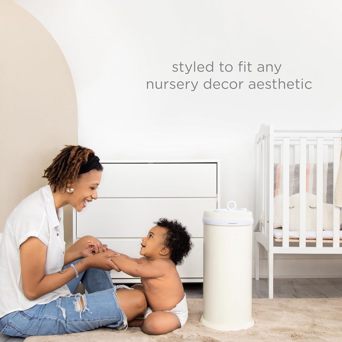 Ubbi Stainless Steel Diaper Pail - Odor Locking Design, No Special Bags Needed | Award-Winning Matte Ivory