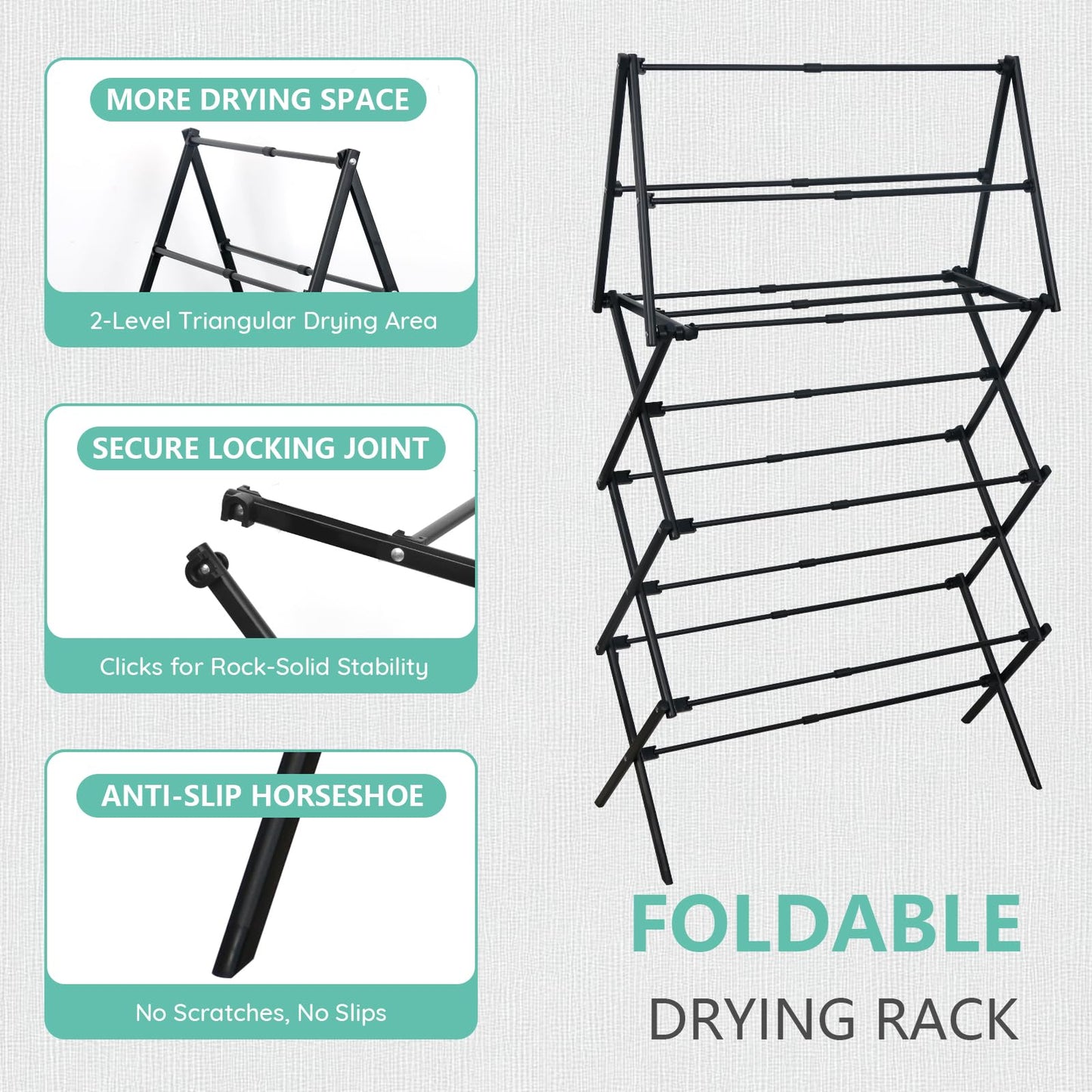 ZOES HOMEWARE 4 Tier Clothes Drying Rack Foldable | Foldable Clothing Drying Rack | Laundry Drying Rack Collapsible for Laundry Room, Dorm, Expandable Sturdy Metal Design | Black 29"L x 11.5"W x 53"H