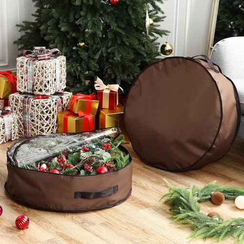 4 Pack Wreath Storage Container - 36 Inch Christmas Wreath Box with Clear Window & Handles | Durable Oxford Cloth