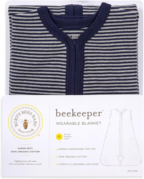Burt's Bees Baby Wearable Blanket - Organic Cotton Unisex Beekeeper, Lightweight 0.5 TOG & Medium 1.5 TOG