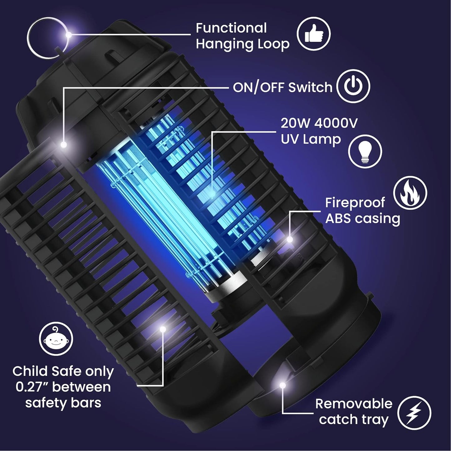 LiBa Electric Bug Zapper - Powerful 4000V Indoor & Outdoor Insect Killer | 20W Bright, Waterproof Design