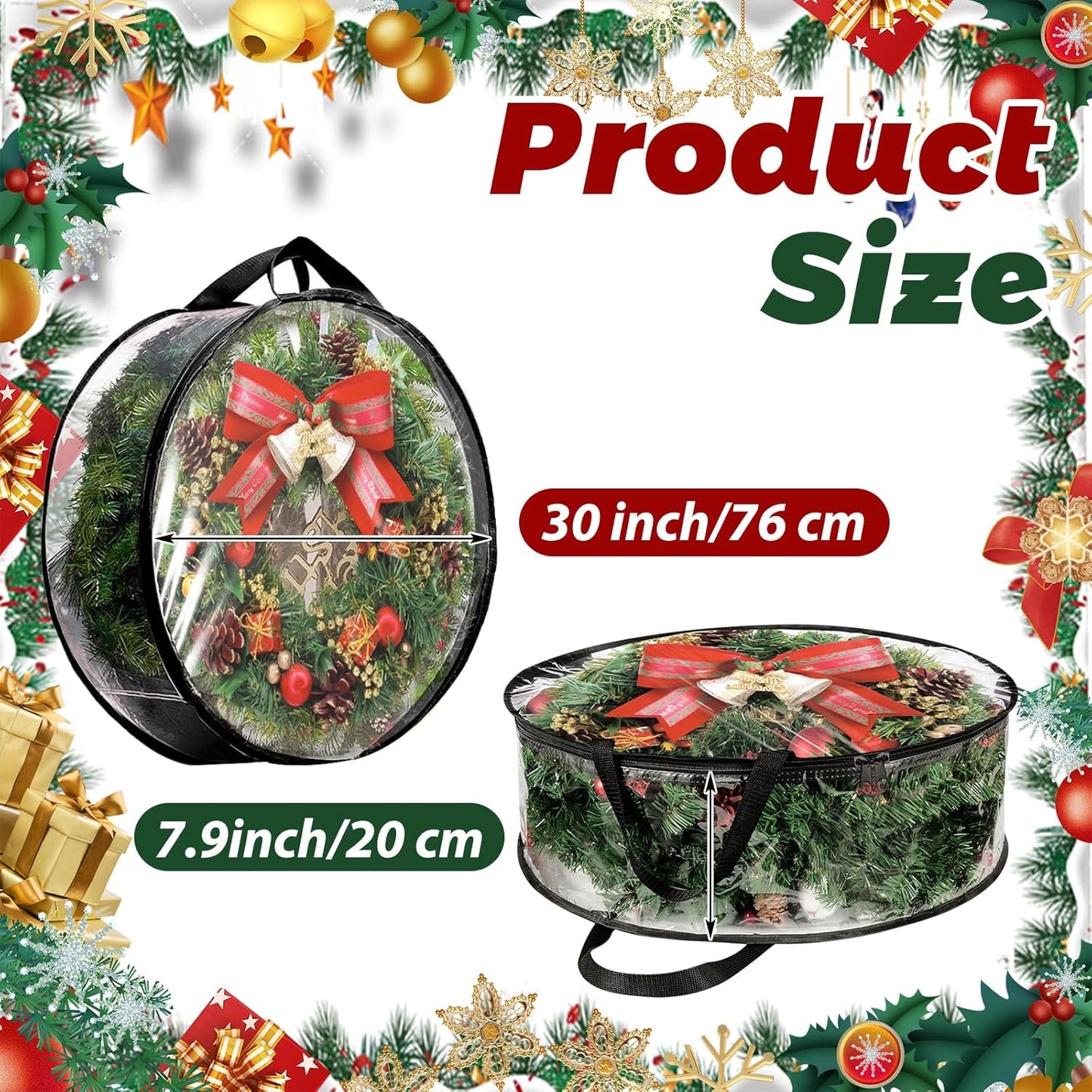 YAYODS Wreath Storage Bag - Heavy Duty 30 Inch Christmas Wreath Container with Clear Window | Black