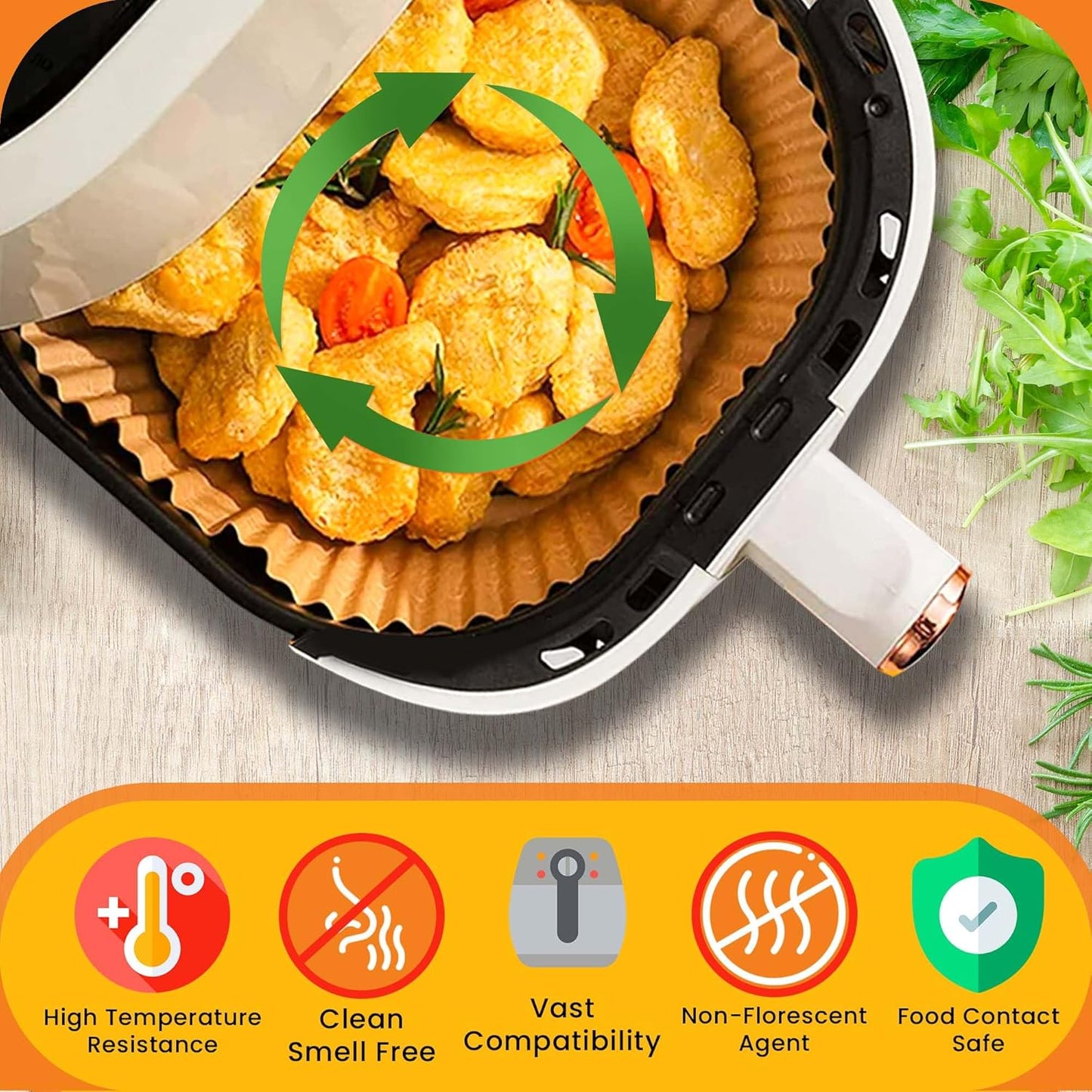 UrbanAir 8-Inch Square Air Fryer Paper Liners - 125 Pcs Non-Stick, Heat-Resistant, Bleach-Free | Perfect Fit for Easy Cleanup
