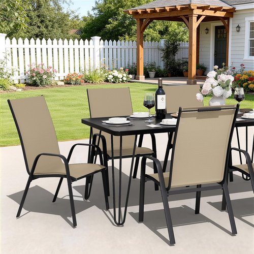 JEAREY Outdoor Dining Chairs Set of 4 - Stackable All-Weather Furniture for Lawn & Garden | Beige