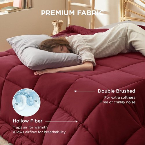 Bedsure Comforter Duvet Insert - All-Season King Size Quilted Down Alternative Blanket, GentleSoft, Red 90 x 102 Inches