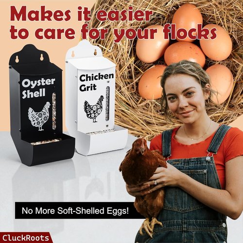 CluckRoots Chicken Grit & Oyster Shell Feeder Combo - No-Spill Heavy-Duty Wall-Mounted Dispenser