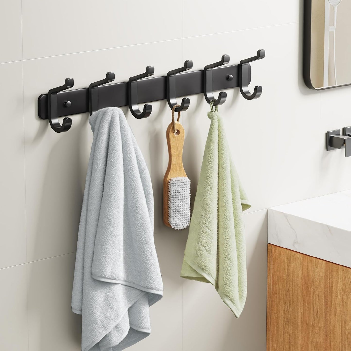Pickpiff Coat Rack - Heavy-Duty Wall-Mounted Metal Hanger with 6 Hooks for Hats, Clothes & More | Black, 1 Pack