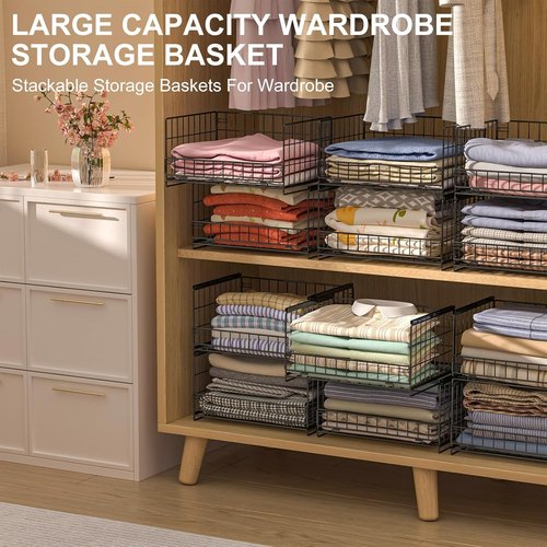 Hongtamoya 4-Tier Closet Organizer - Stackable Storage Shelves for Wardrobe & Bathroom | Black