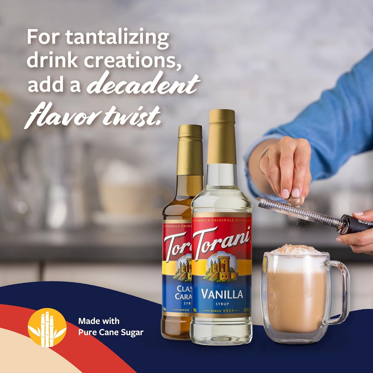 Torani Syrups - Classic Caramel & Vanilla Coffee Syrup Variety 2-Pack | 25.4 Fl Oz Each, Pumps Included