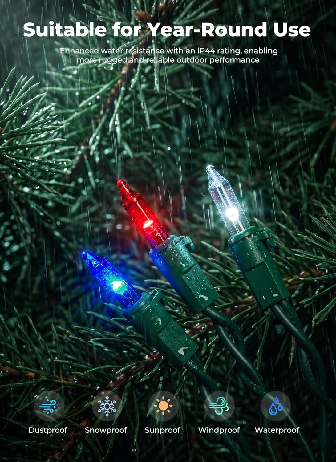 Minetom LED Christmas String Lights - 100 Count, 22 Feet, Waterproof Patriotic Mini Lights for 4th of July & Holiday Decor
