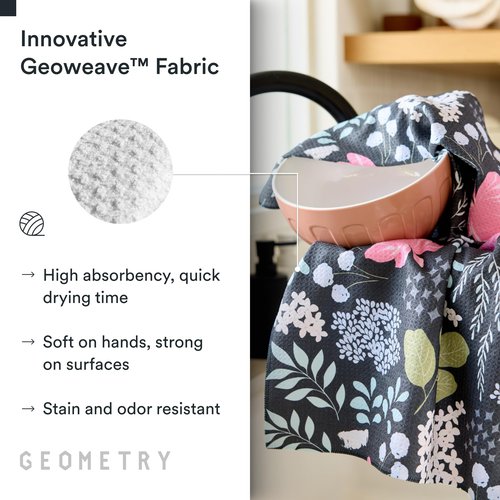 GEOMETRY Kitchen Tea Towels - Quick Dry Microfiber Dish Towels for Kitchen Pretty Petals, 18" x 30" 2 Pack