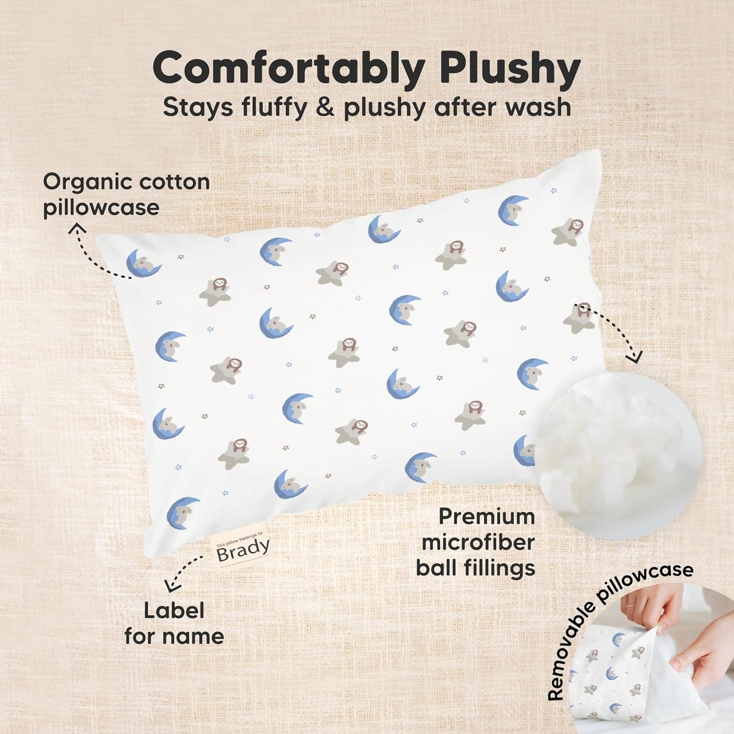 My Little Dreamy Mini Toddler Pillow - Soft Organic Cotton Travel Pillow with Case | 9x13 Inches for Kids 2-4 Years Old