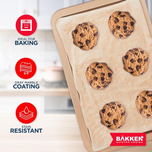 BAKKEN Nonstick Baking Pans - Commercial Grade Carbon Steel Cookie Sheet, 13.18" x 8.66", Oven Safe Up to 450°F, Brown