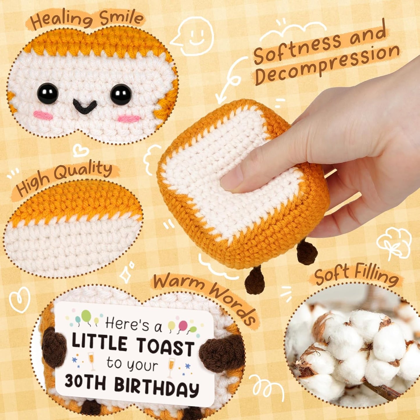 Positive Handmade Crochet Toast - Unique 30th Birthday Gift for Her or Him | Perfect Decorations for Friends & Family