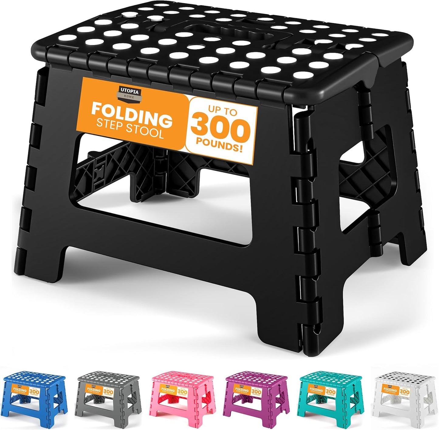 Utopia Home Folding Step Stool - 9-Inch Anti-Slip Design | Supports Up to 300 lbs - Versatile Black Stool for Kitchen & Bathroom Use