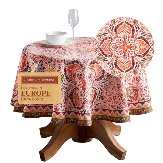 Maison d' Hermine Table Cloth Round Table 100% Cotton 69 Inches Fall Tablecloth Reusable Everyday Use for Thanksgiving Christmas Decorations Dining Farmhouse Party (Damask)
