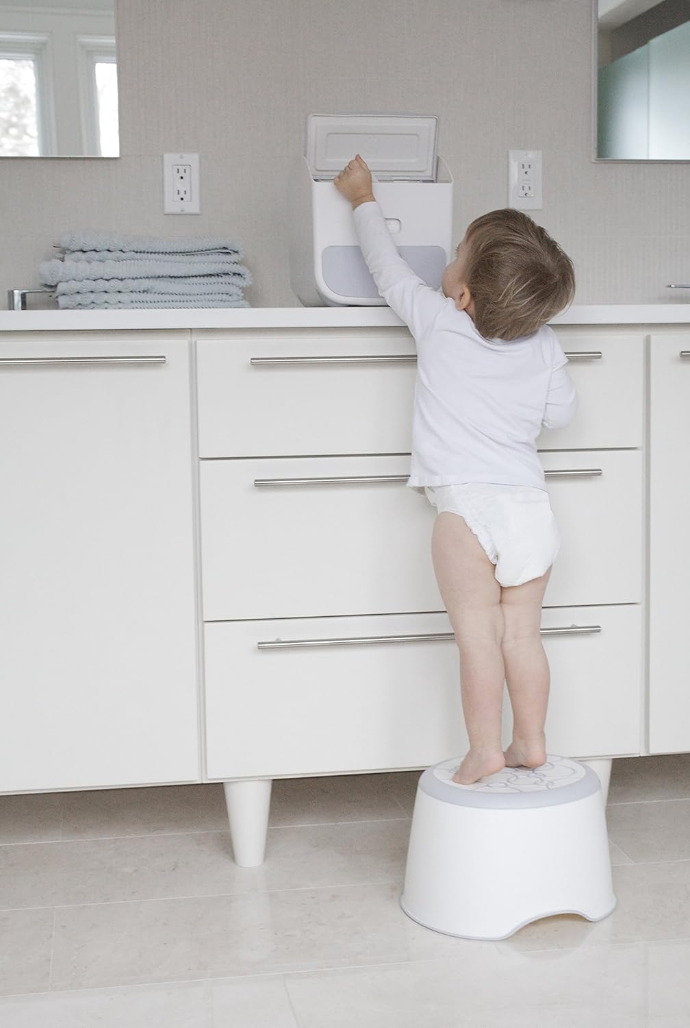 Ubbi Step Stool for Kids - Slip Resistant Toddler Stool for Potty Training | Soft Grip Safety, Gray