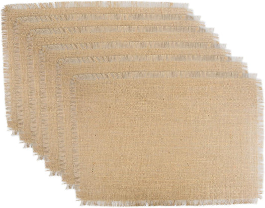 Jute Burlap Placemat Set for Kitchen Tabletop - 13x19, Solid Natural, 6 Count