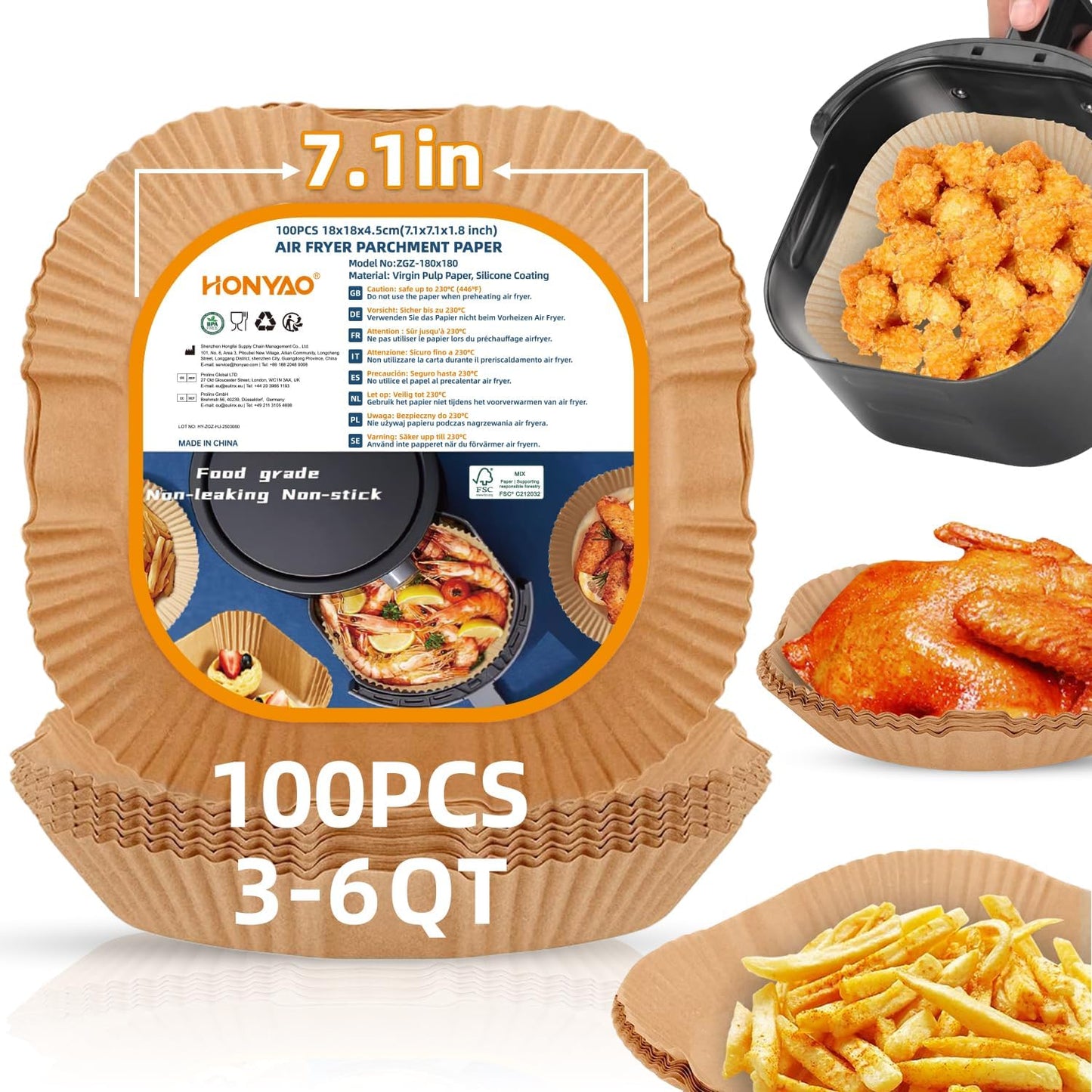 Ninja Air Fryer Paper Liners - Thickened Disposable Square Liners for 4-6 Qt Air Fryers | 8.3" Top Size