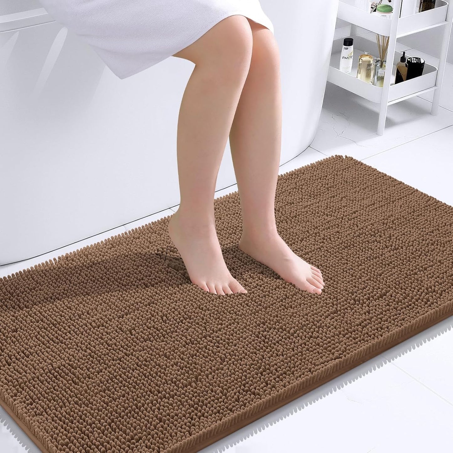 OLANLY Large Bath Rugs - Extra Soft Chenille, Quick-Dry & Machine Washable | 40x24 Mocha Color