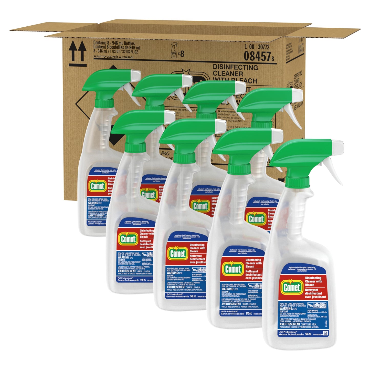 Comet Disinfecting Cleaner with Bleach, Bulk Multi Purpose Sanitizing and Deodorizing Spray, Hospital Grade, 32 fl oz (Case of 8)