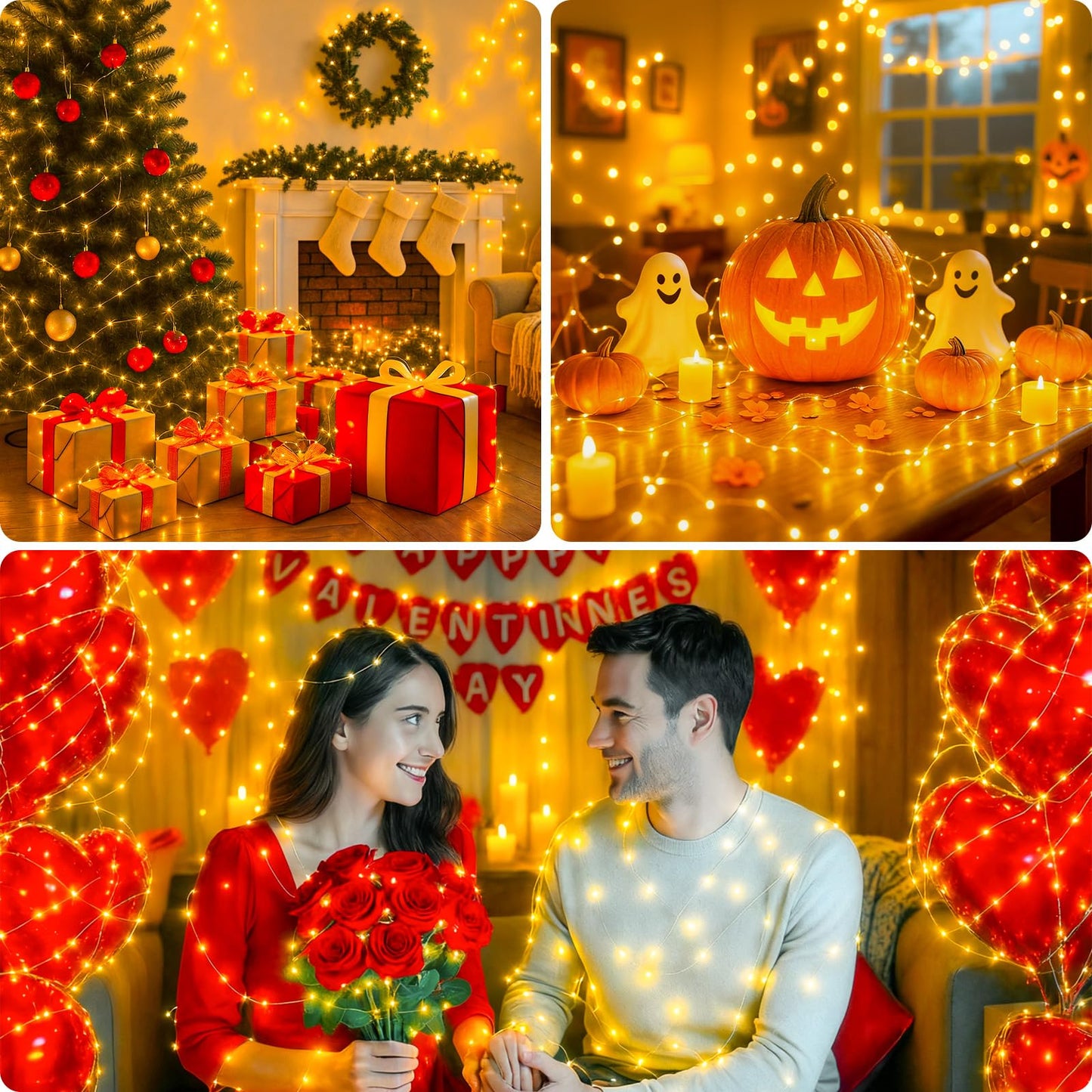 litogo 3 Pack Fairy Lights Battery Operated with Timer, 33FT 100LED USB-C Twinkle String Lights - 8 Modes Dimmable for Indoor Bedroom Centerpiece Wedding Classroom Dorm Christmas Decorations