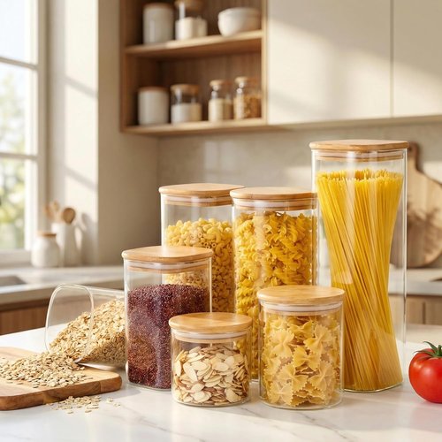 HomArtist Glass Food Storage Jars - Airtight Bamboo Lids | Set of 5 Multi-Sized Canisters for Kitchen & Pantry