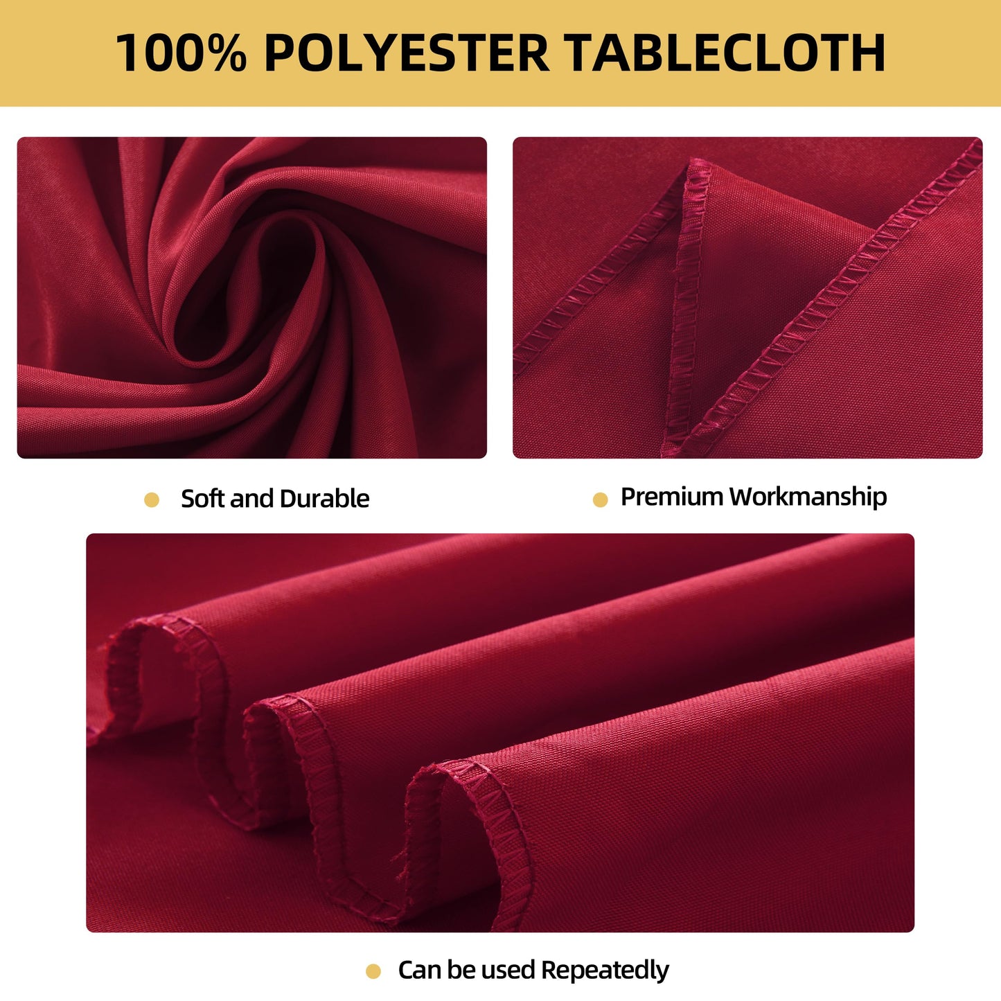 ZarzaaSik 10-Pack Round 108-inch Burgundy Table Cloths, Solid Stain and Wrinkle Resistant Circular Tablecloth, Premium Plain Weave Polyester Fabric Table Linen Covers for Hotel, Banquet
