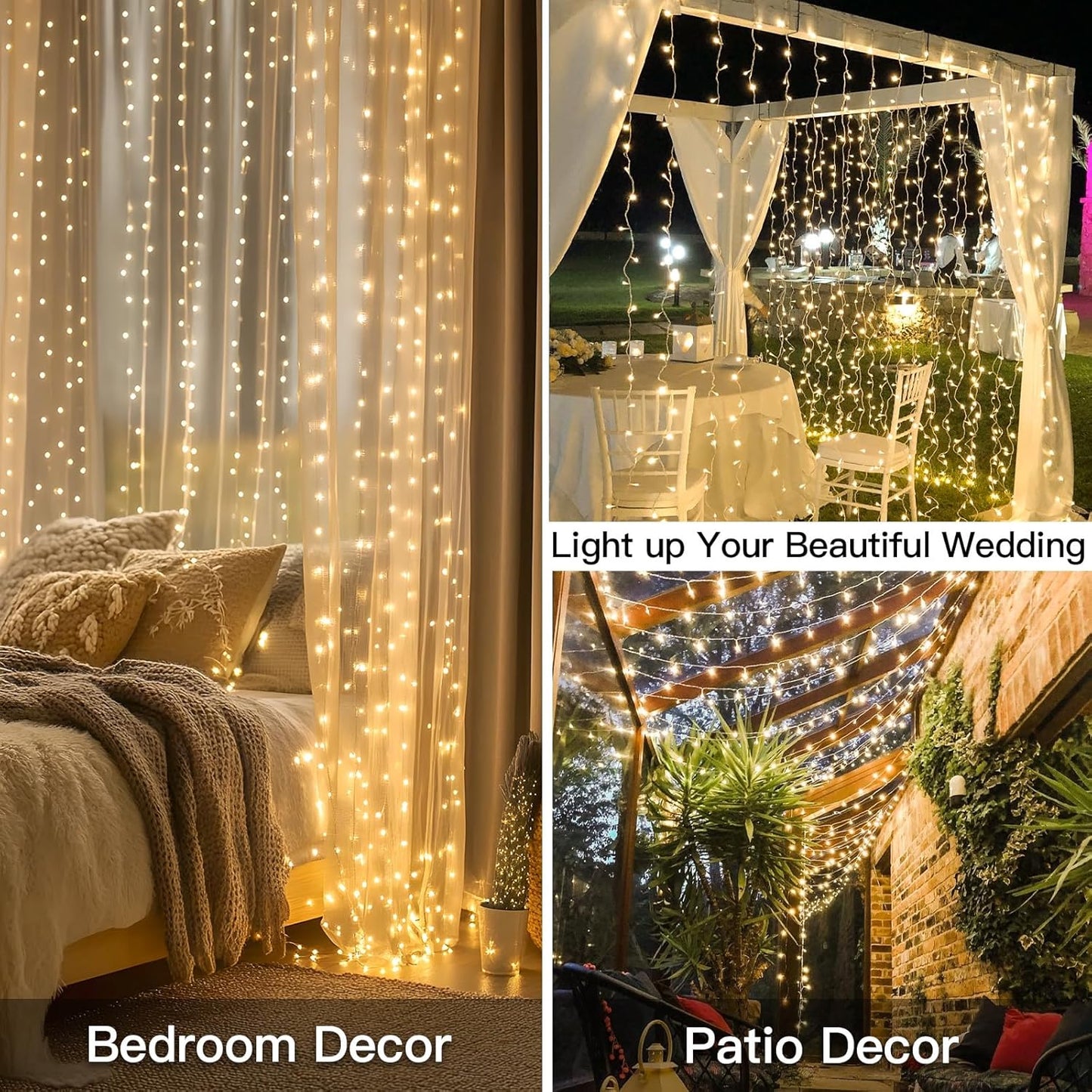 Suddus Curtain Lights - 300 LED Warm White String Lights | 9.8x9.8ft for Bedroom & Party Decor
