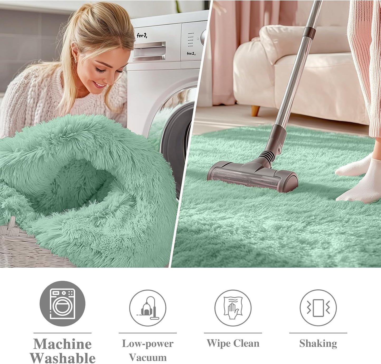 OLANLY Round Mint Green Area Rug - Soft, Fluffy, Machine Washable 8 ft Circle for Bedroom & Living Room Decor