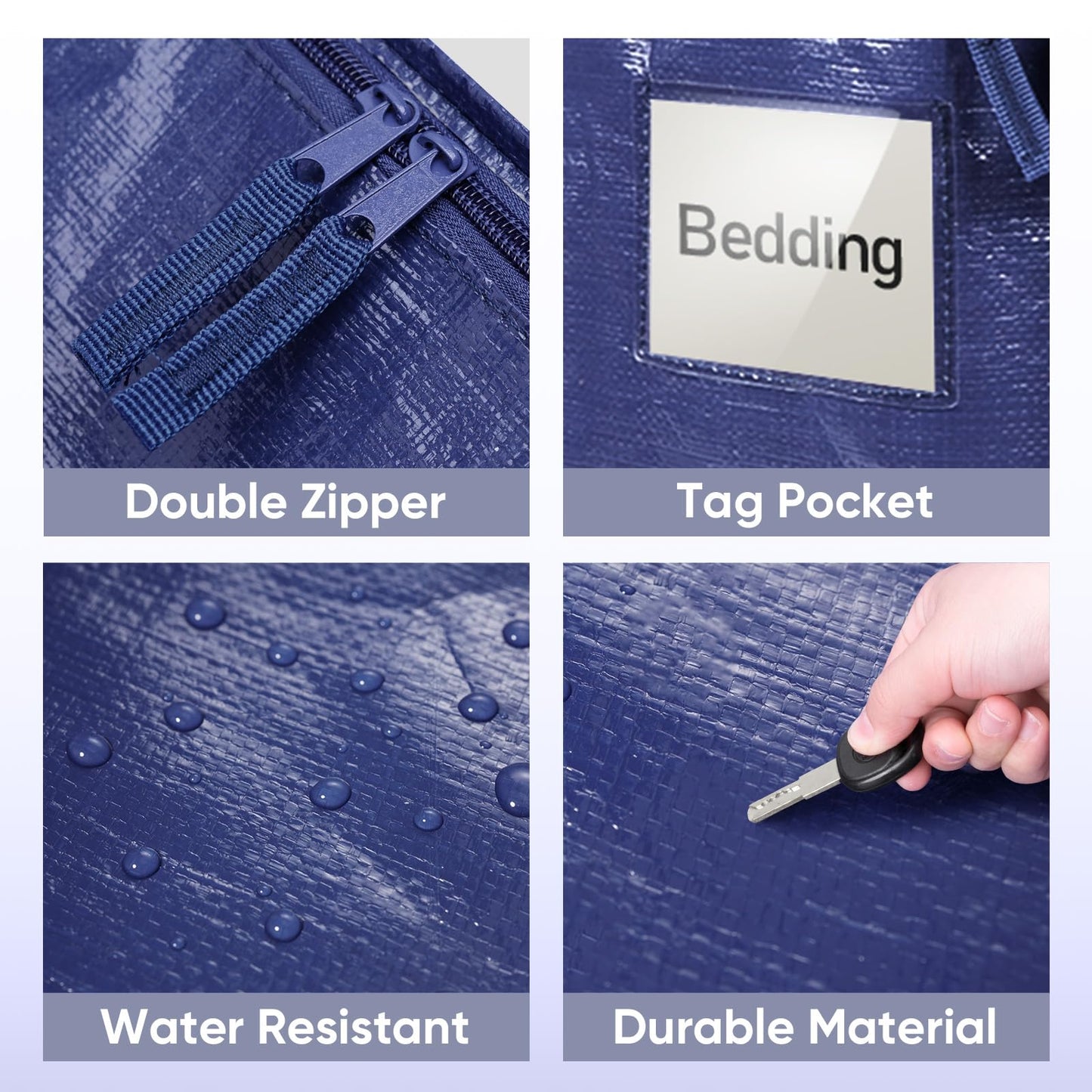 TICONN 6 Pack Extra Large Moving Bags Heavy Duty with Zippers & Carrying Handles, Durable Storage Bags Moving Boxes for Closet Organizers and Storage (6 Pack, Navy)