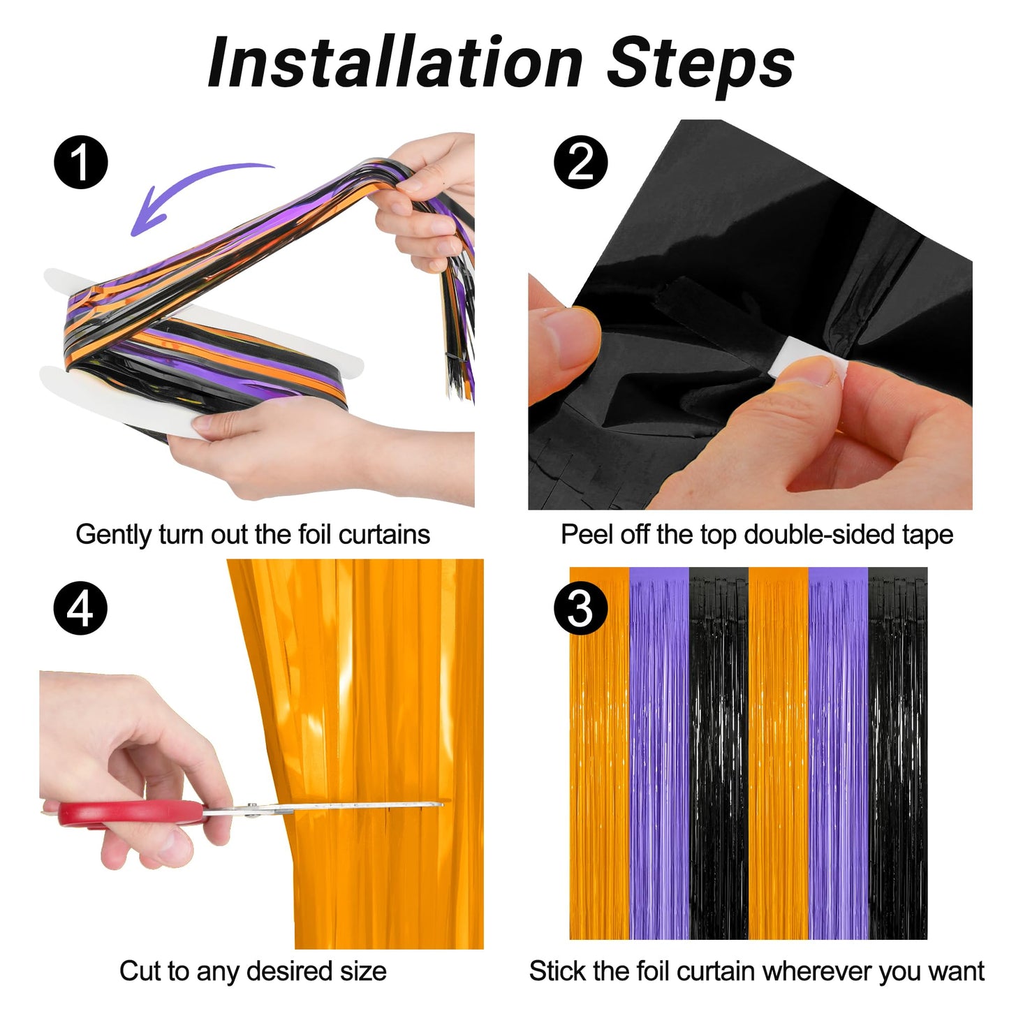 8 Pack Halloween Decorations Indoor, 3.28 FT x 7.05 FT Party Streamer, Orange Purple Black Streamer Backdrop Fringe Curtains Foil Tinsel, Halloween Party Supplies Hanging Halloween Decor