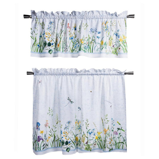 Maison d' Hermine Kitchen Curtain Set for Windows 100% Cotton Set of Kitchen Curtain Valance for Home [2 Tier (28"X36") and 1 Valance (56"X18")] Café Gifts for Mothers Day (Fleurs De Mai)