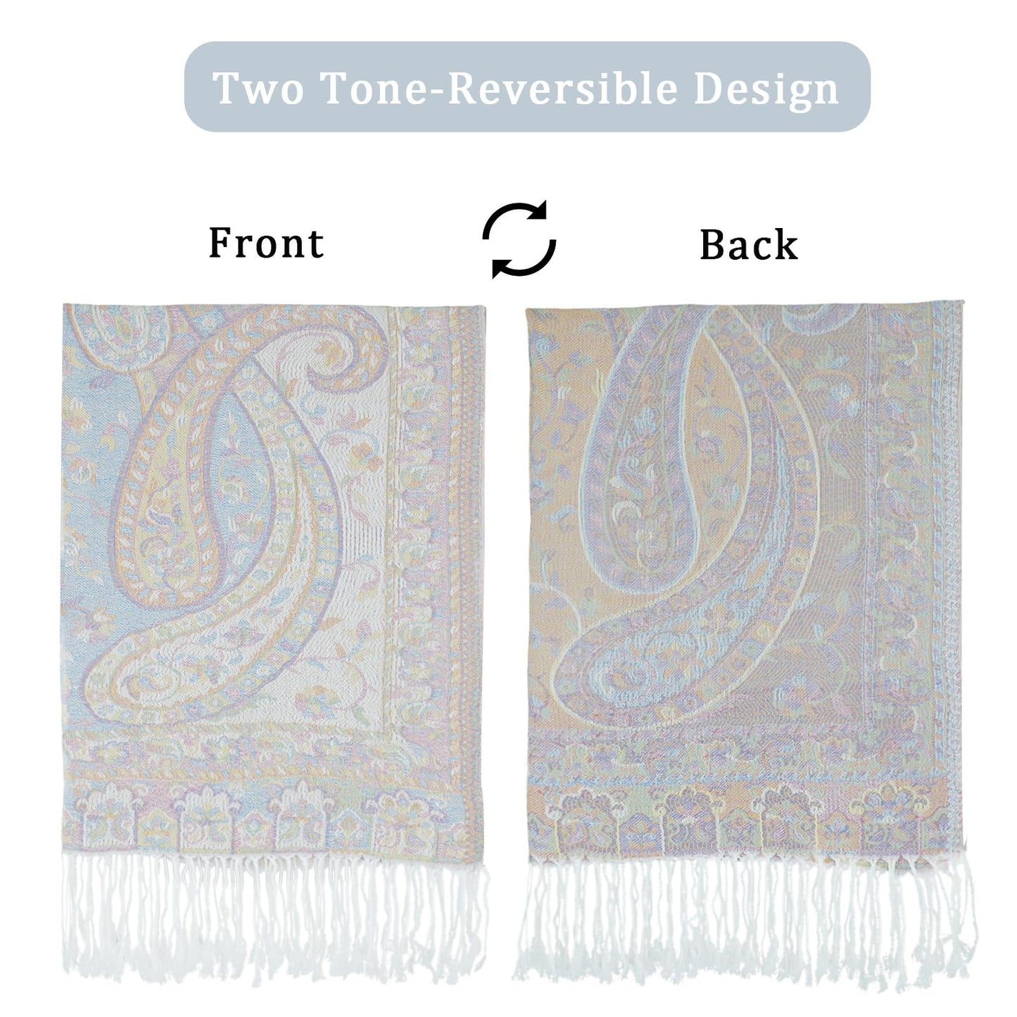 Ciormis Paisley Shawl Wrap, White Fringed Paisley Pashmina Warps for Women Evening Dress(Style4-White)