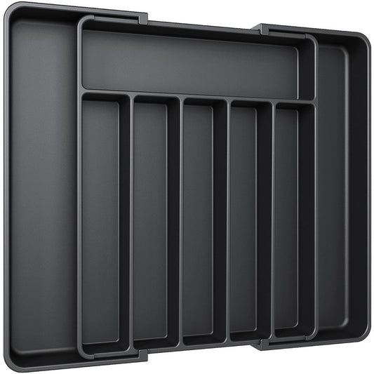 Aujen Silverware Organizer - Expandable Kitchen Drawer Organizer, Adjustable Utensil Organizer, Cutlery Tray for Forks, Knives, Multipurpose Kitchen Organizers and Storage Solution, Black, Large