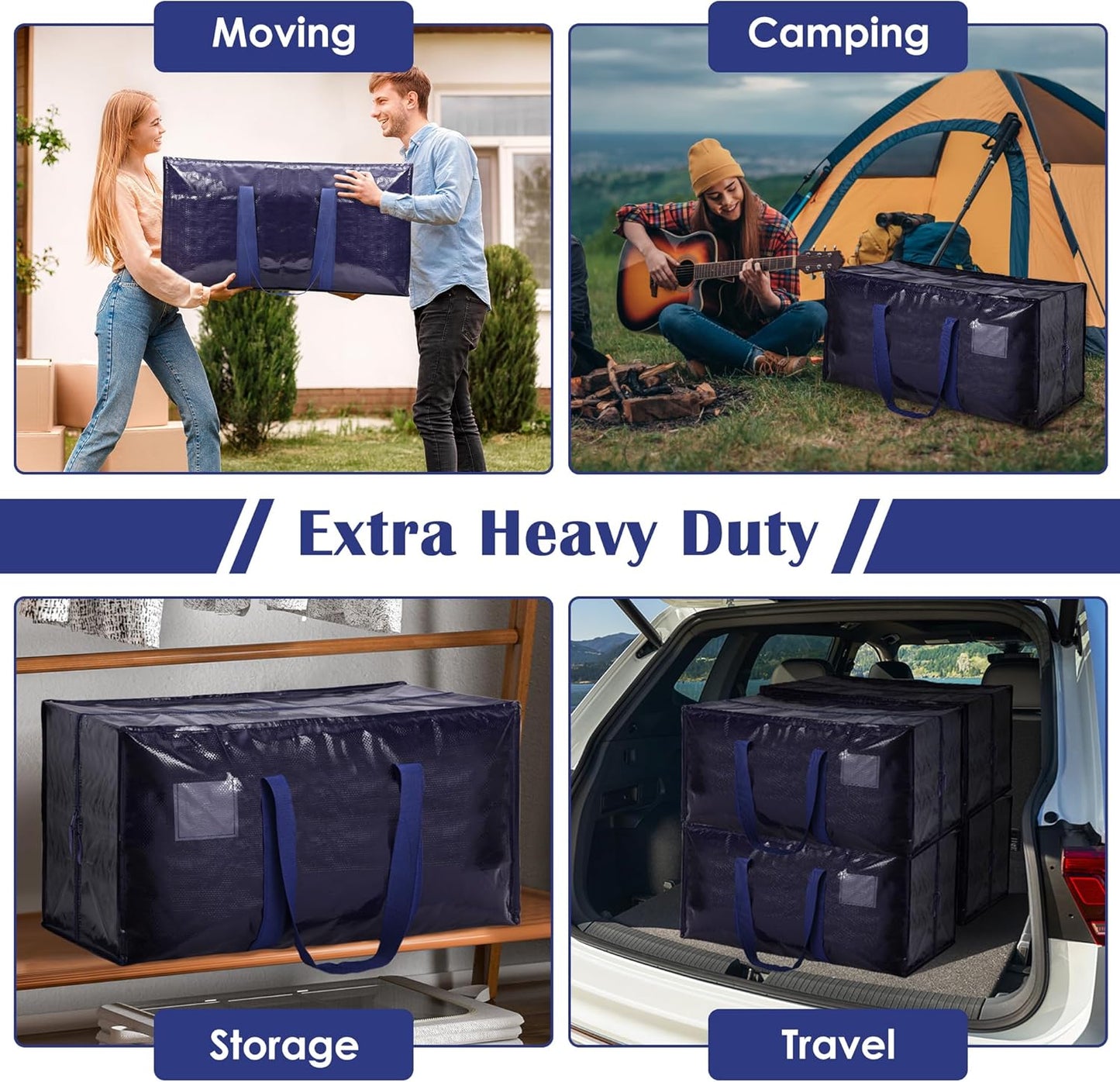 Skiennix 6 Pack Moving Bags - Extra Large 93L Heavy Duty Waterproof Storage Totes | Ideal for College Dorms & Home Organization, Blue