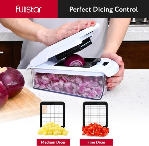 Fullstar Mandoline Slicer - Versatile Vegetable Chopper & Cutter with Container | All-in-One Kitchen Gadget (White/Black)
