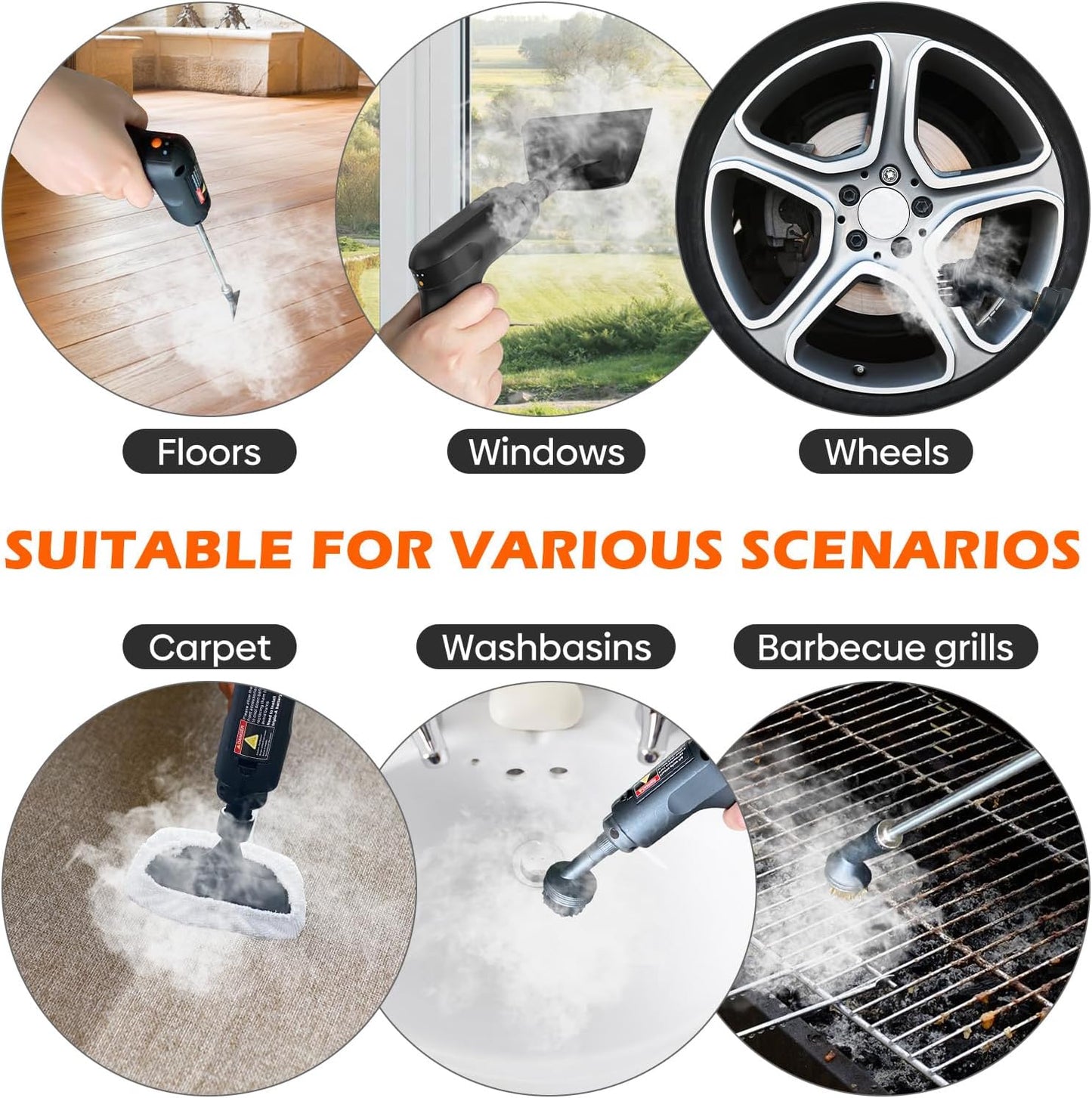 Skiennix Steam Cleaner - Portable Handheld Steamer with 15s Heat-Up & 16 Accessories | Ideal for Home & Car Cleaning