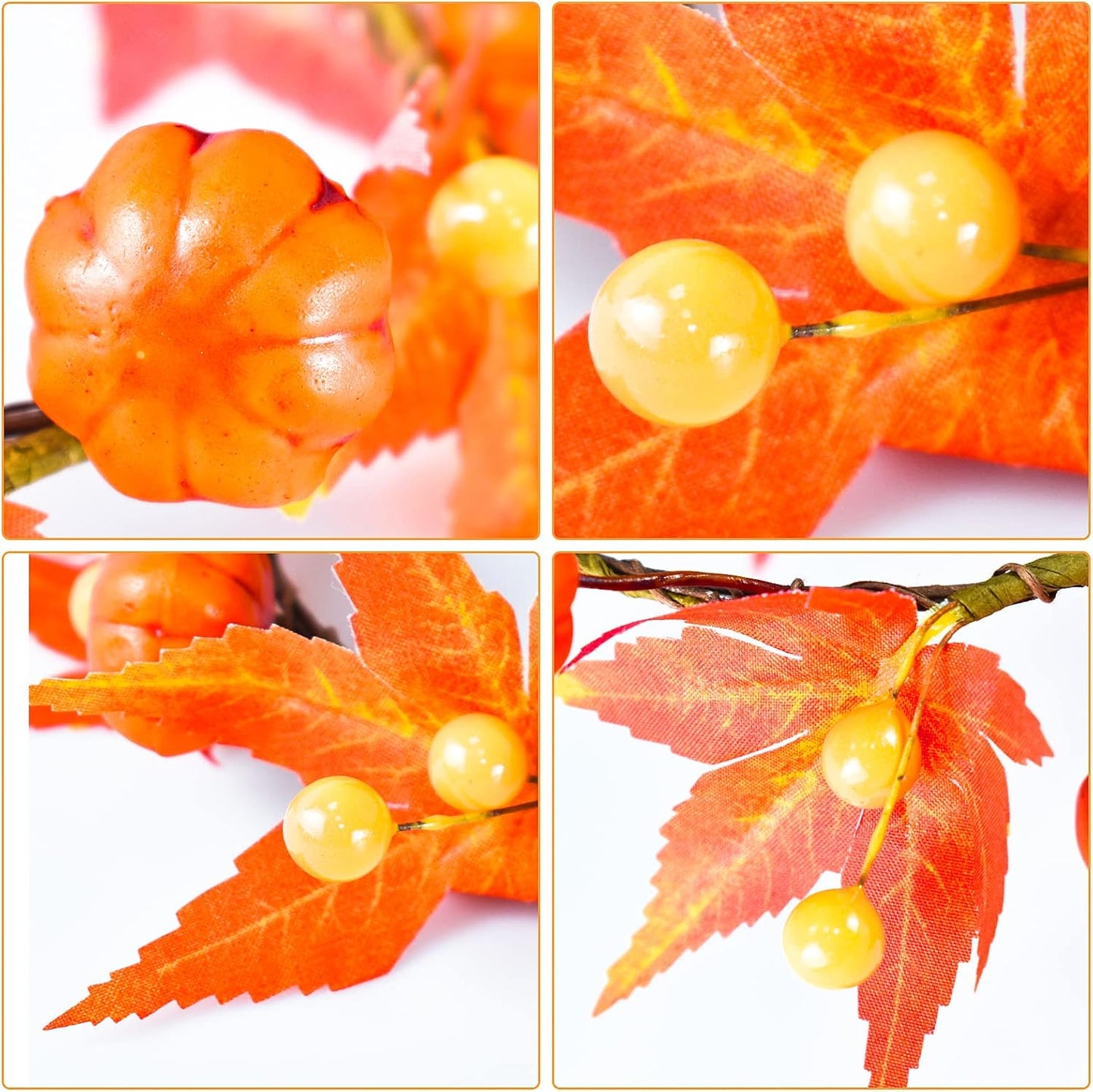 Skiennix Fall Candle Rings - Artificial Pumpkin & Maple Leaf Wreaths for Autumn Decor | 3.1" ID / 7" OD