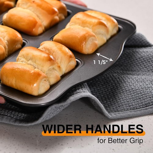 HONGBAKE Mini Loaf Baking Pans - 2 Pack Nonstick 8-Cavity Cornbread & Banana Bread Set | Dark Grey