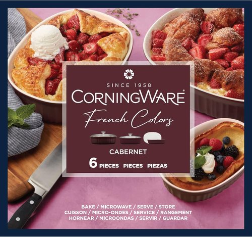 CorningWare Ceramic Bakeware Set - Chip & Crack Resistant Stoneware, 6-Piece French Cabernet
