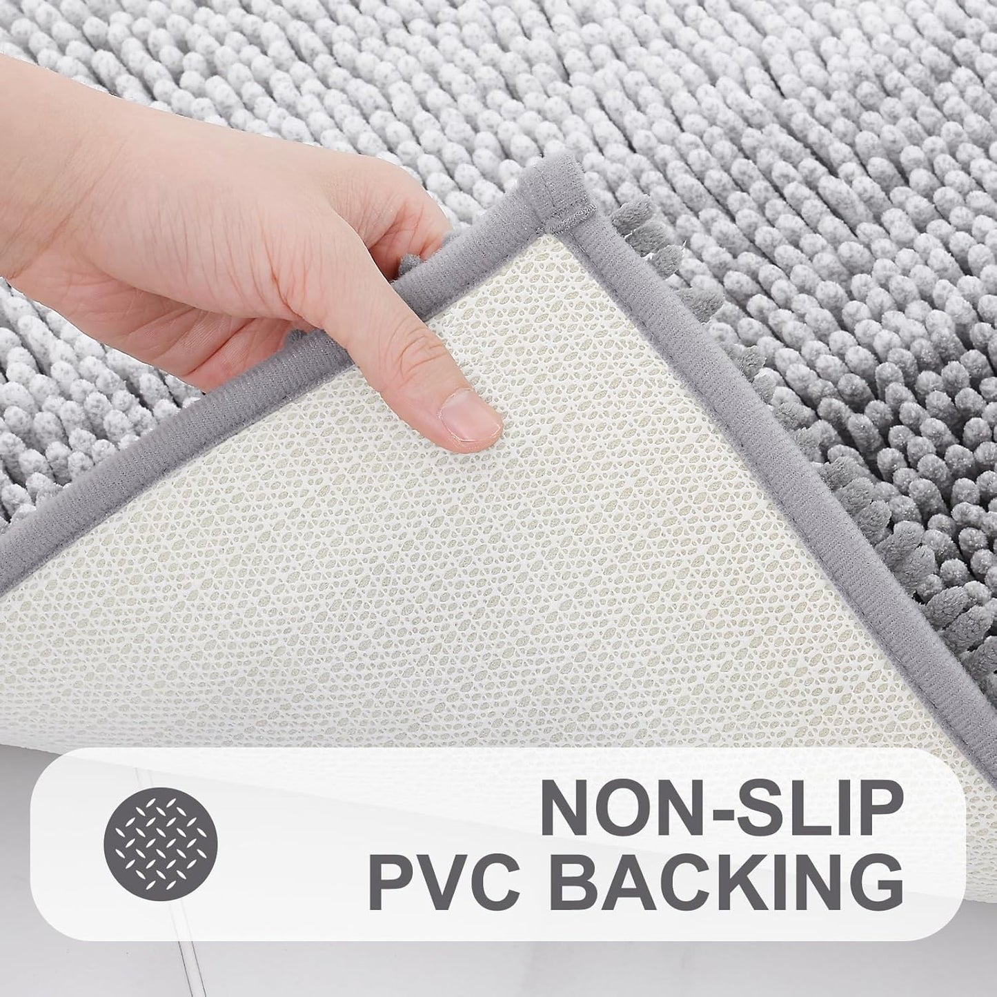 OLANLY Bathroom Rug - Extra Soft Chenille Shaggy Mat | Non-Slip & Machine Washable (24 x 16 Inch, Grey)