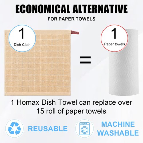 Homaxy 100% Cotton Terry Kitchen Dish Cloths, Ultra Soft and Absorbent Dish Towels for Kitchen, Suitable for Drying and Washing Dishes, 8 Pack, 12 x 12 Inches, Apricot