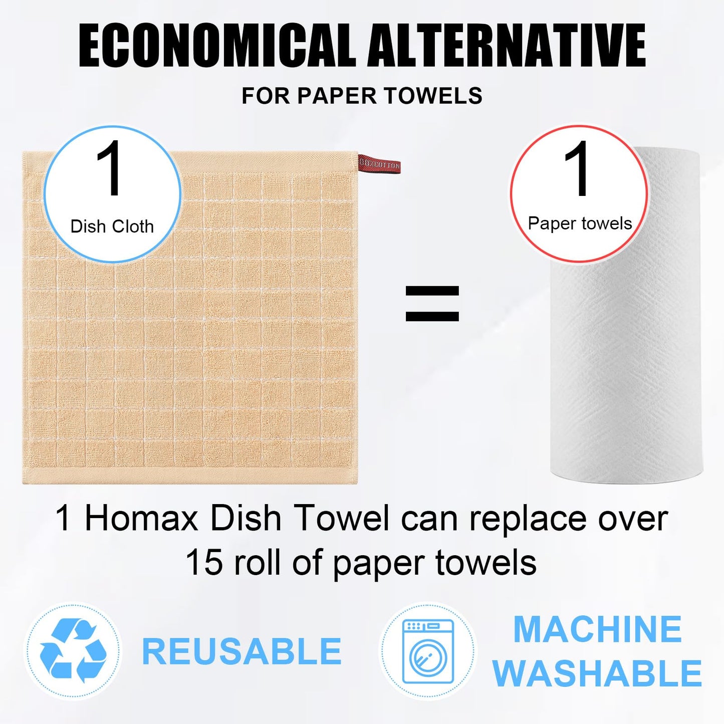 Homaxy 100% Cotton Terry Kitchen Dish Cloths, Ultra Soft and Absorbent Dish Towels for Kitchen, Suitable for Drying and Washing Dishes, 6 Pack, 12 x 12 Inches, Apricot