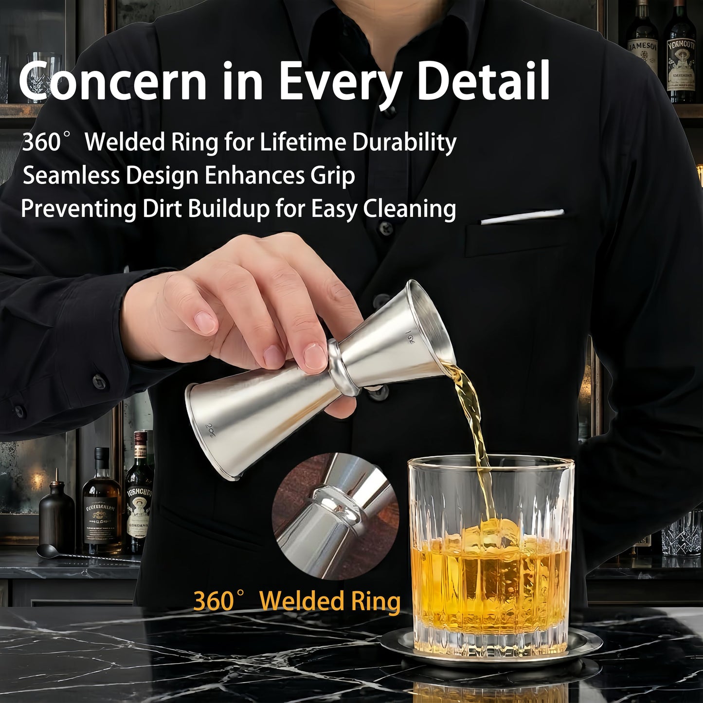 Lexenic 2oz 1oz Premium Japanese Jigger with 7 Measurements Inside for Bartender, 304 Stainless Steel Heavy-Duty Jigger, Bar Accessories for The Home Bar Set (Pack 1)