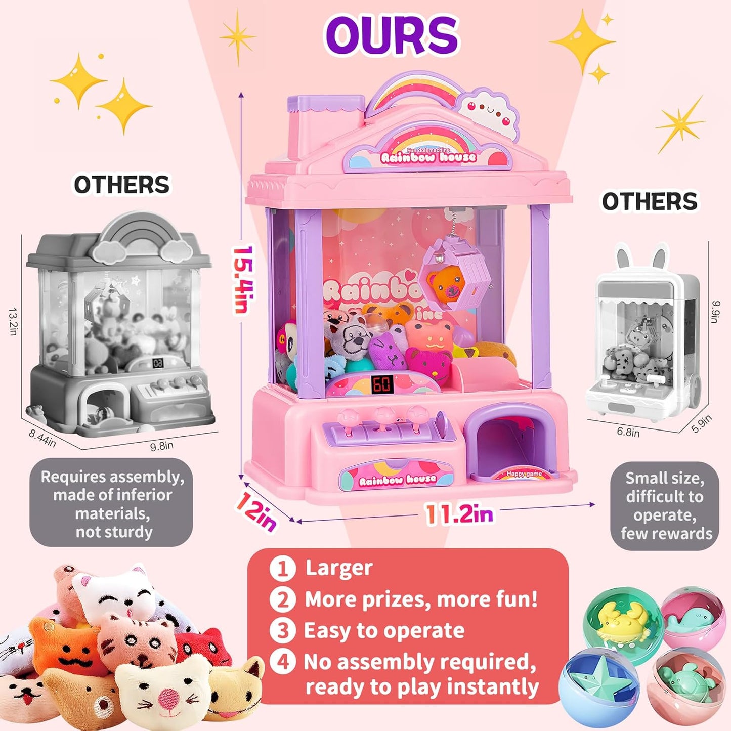 Skiennix Mini Claw Machine - Electric Arcade Game Toy with LED Lights & Adjustable Sound | Pink, Perfect for Kids Ages 4-13