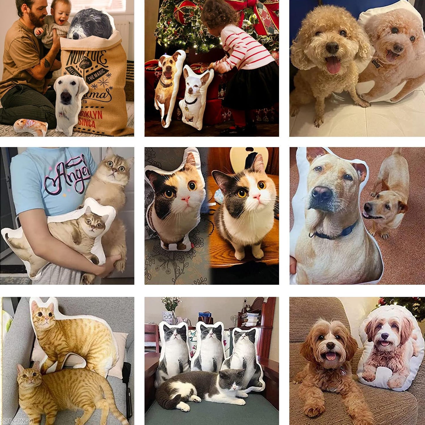 Skiennix Custom Pet Pillow - Personalized Photo Dog & Cat Face Shaped Stuffed Animal | 14" Memorial Gift