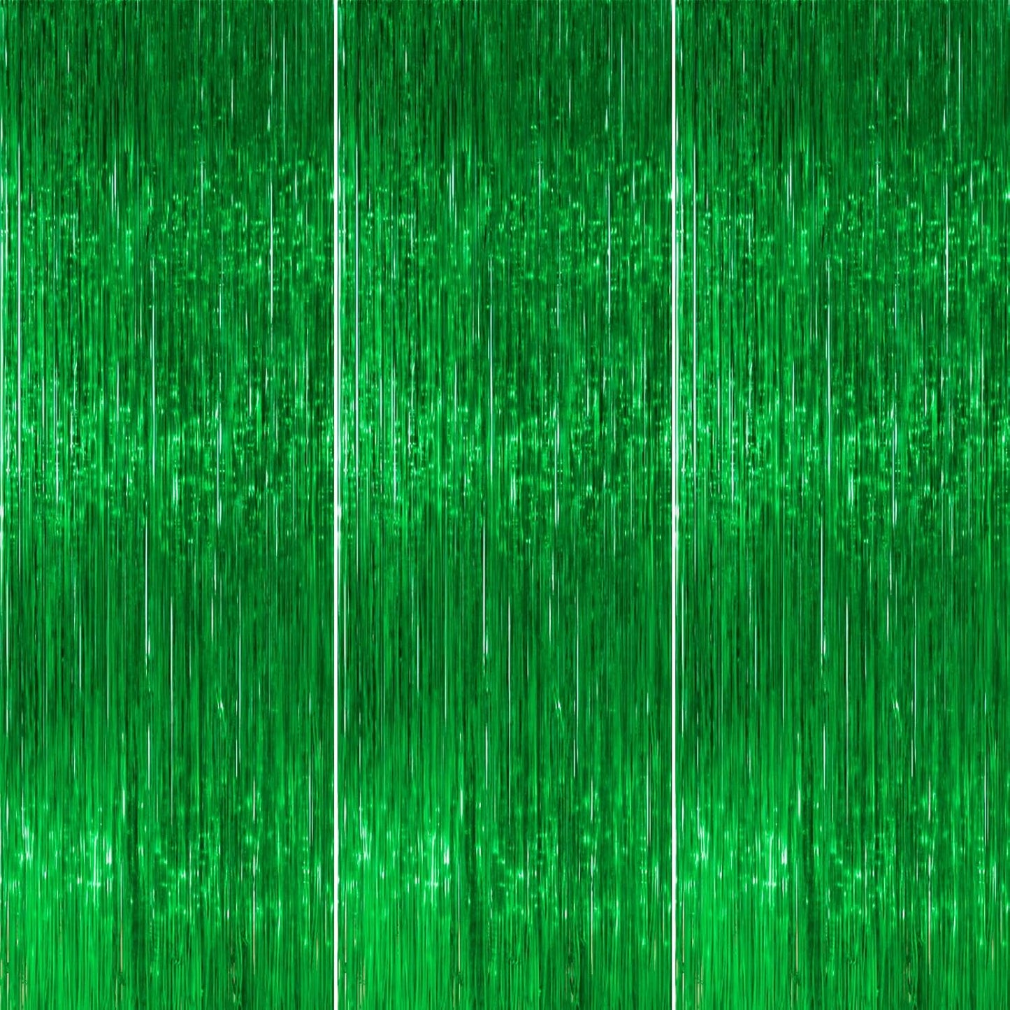 PartyWoo Green Streamers - 3 Pcs Tinsel Foil Fringe Curtains | 8.2 FT Photo Backdrop for Celebrations