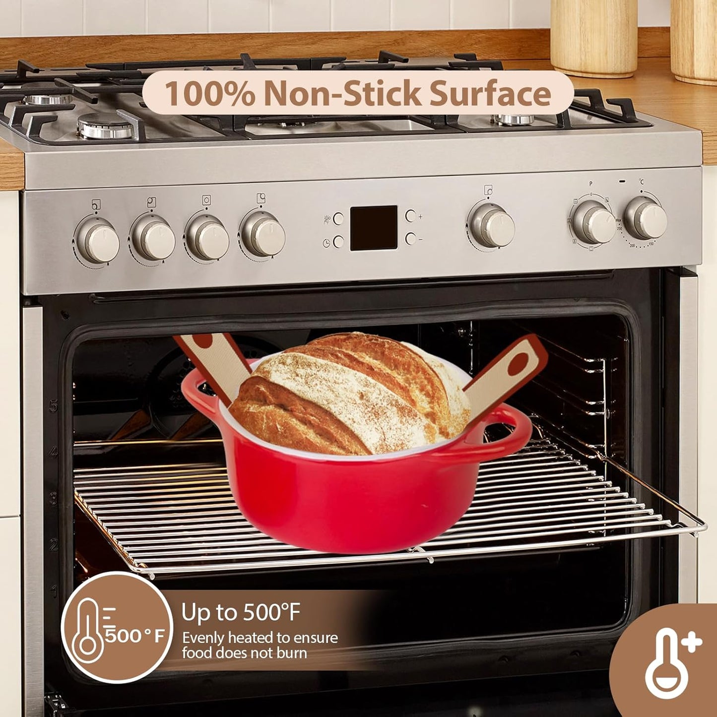 Skiennix Silicone Bread Sling - 2 PCS Non-Stick Red Baking Tools with Extra Long Handles | Dishwasher Safe
